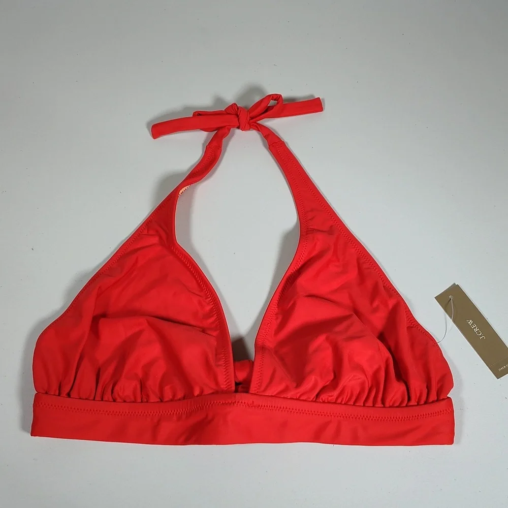 NWT J. Crew DD Halter Tie-Back Red Bikini‎ Swimsuit Top M